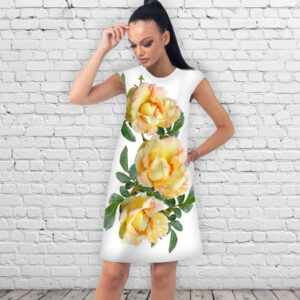 Сукня А-силуету з принтом Жовті троянди ВСІ Розміри Преміум тканина