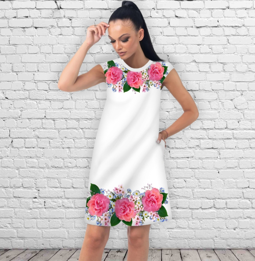 Сукня А-силуету з принтом Камелії 01 ВСІ Розміри Преміум тканина