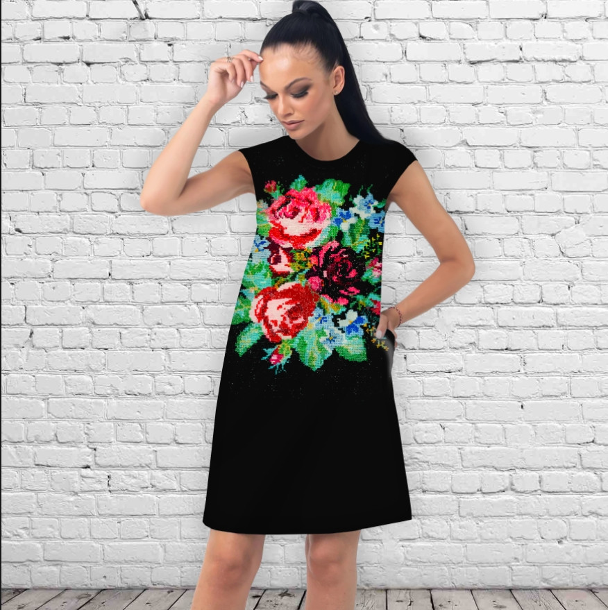 Сукня А-силуету з принтом Етнічні троянди ВСІ Розміри Преміум тканина