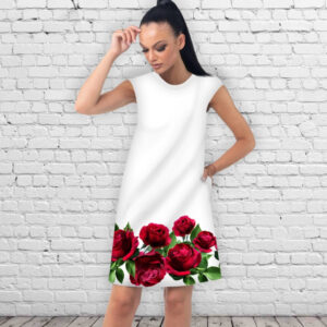 Сукня А-силуету з принтом Чарівні ніжні троянди ВСІ Розміри Преміум тканина