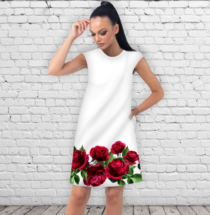 Сукня А-силуету з принтом Чарівні ніжні троянди ВСІ Розміри Преміум тканина