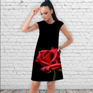 Сукня А-силуету з принтом Червона троянда на чорному тлі ВСІ Розміри Преміум тканина