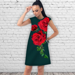 Сукня А-силуету з принтом Червона троянда на зеленому тлі ВСІ Розміри Преміум тканина