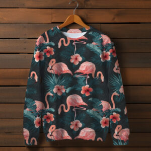 Світшот з 3D принтом Рожеві фламінго та квіти ВСІ Розміри Преміум тканина