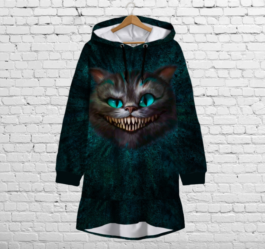 Сукня-худі з капюшоном і воланом Чеширський кіт усмішка Дитячі та дорослі розміри. ВСІ Розміри Преміум тканина
