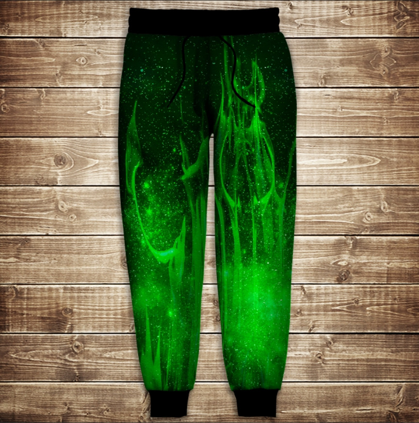 Штани з 3D принтом: Зелений вогонь ВСІ Розміри Преміум тканина