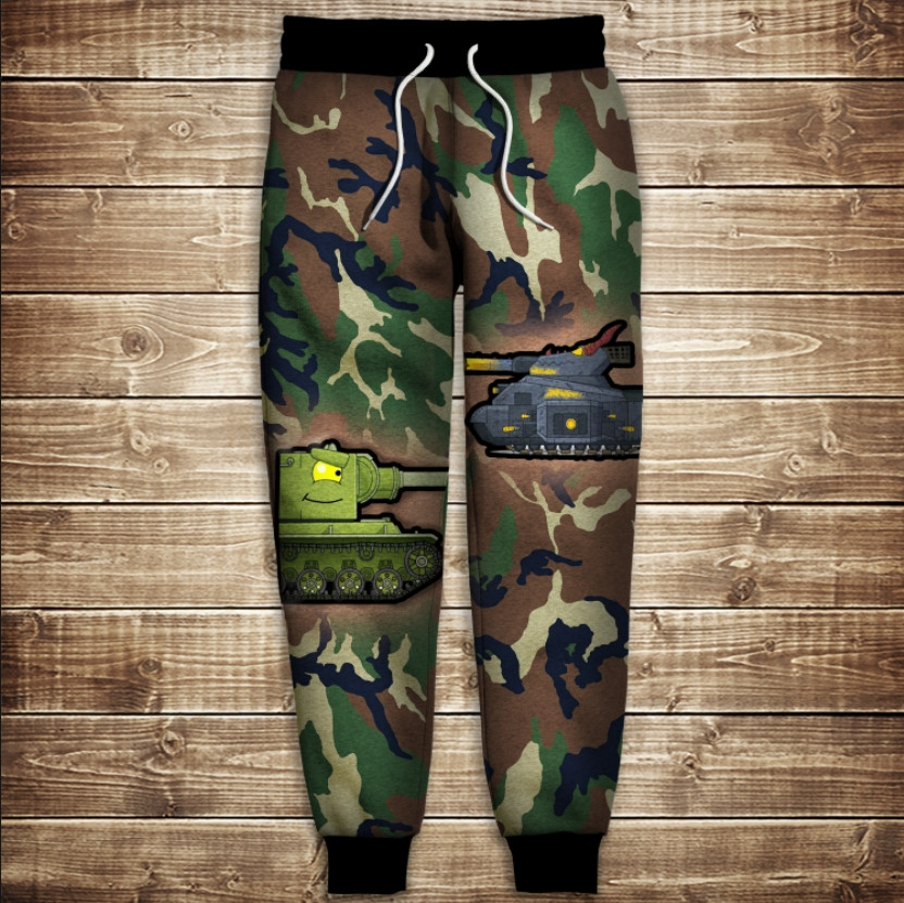 Штани з 3D принтом: Танчики камуфляж ВСІ Розміри Преміум тканина