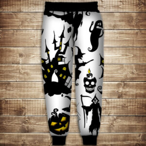 Штани з 3D принтом: хеловін замок і черепа ВСІ Розміри Преміум тканина