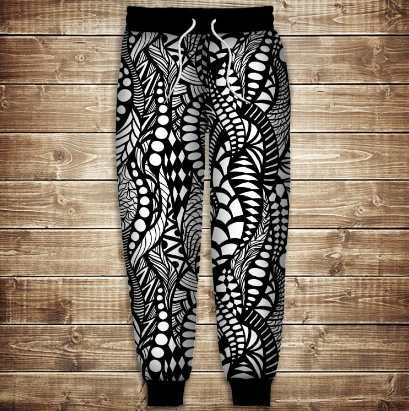 Штани з 3D принтом: Чорно біла абстракція ВСІ Розміри Преміум тканина