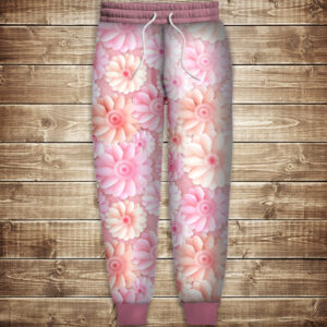 Штани з 3D принтом: Квітковий орнамент рожевий фон ВСІ Розміри Преміум тканина