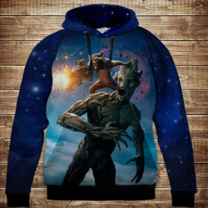 Толстовка з 3D принтом на тему: Грут і Ракета. Вартові галактики. Дитячі та дорослі розміри ВСІ Розміри Преміум тканина