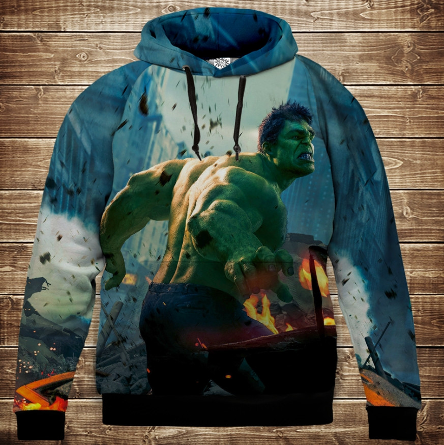 Толстовка з 3D принтом на тему: Герої Марвел. Халк. Дитячі та дорослі розміри ВСІ Розміри Преміум тканина