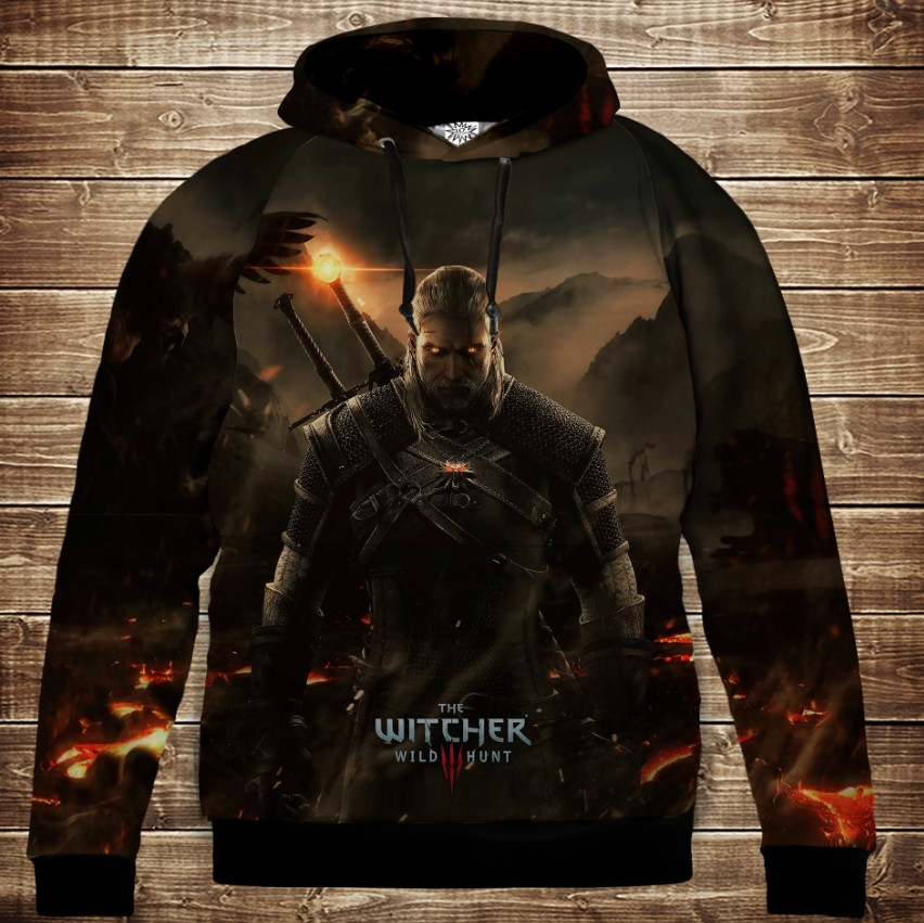 Толстовка з 3D принтом на тему: Відьмак Witcher Wild Hunt. Дитячі та дорослі розміри ВСІ Розміри Преміум тканина