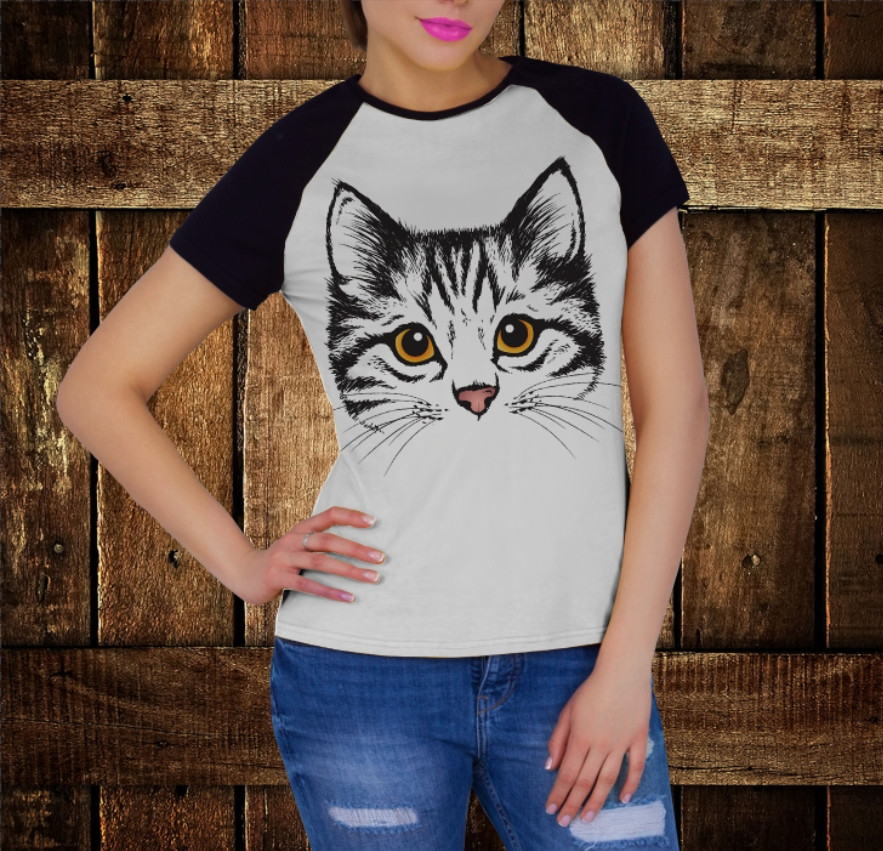 Футболка реглан з 3D принтом Сірий котик. Дорослі та дитячі розміри ВСІ Розміри Преміум тканина