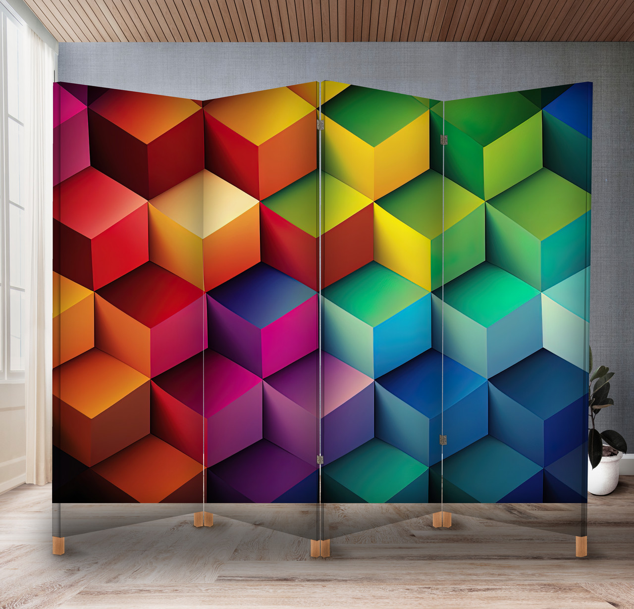 Декоративний екран-ширма з принтом абстрактного райдужного геометричного фону