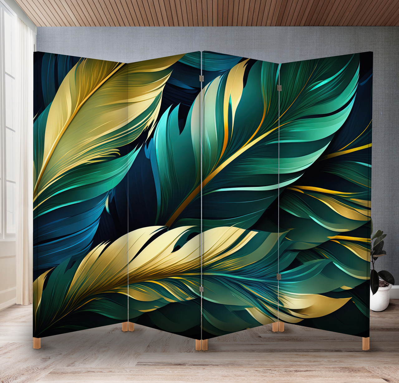 Декоративний екран-ширма з принтом абстрактного фону з візерунком пір'я