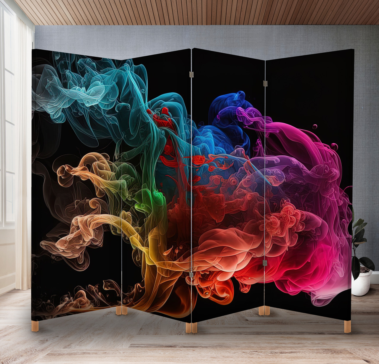 Декоративний екран-ширма з принтом генеративної барвистої димної хмари