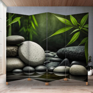 Декоративний екран-ширма з принтом дзен-каміння і бамбука на воді