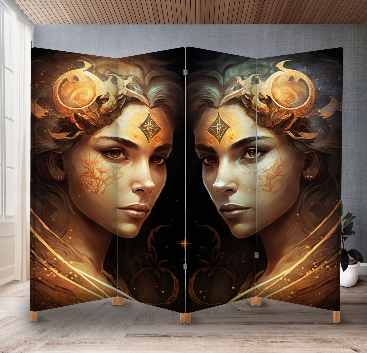 Декоративний екран-ширма з принтом знака зодіаку Близнюки на зоряному небі