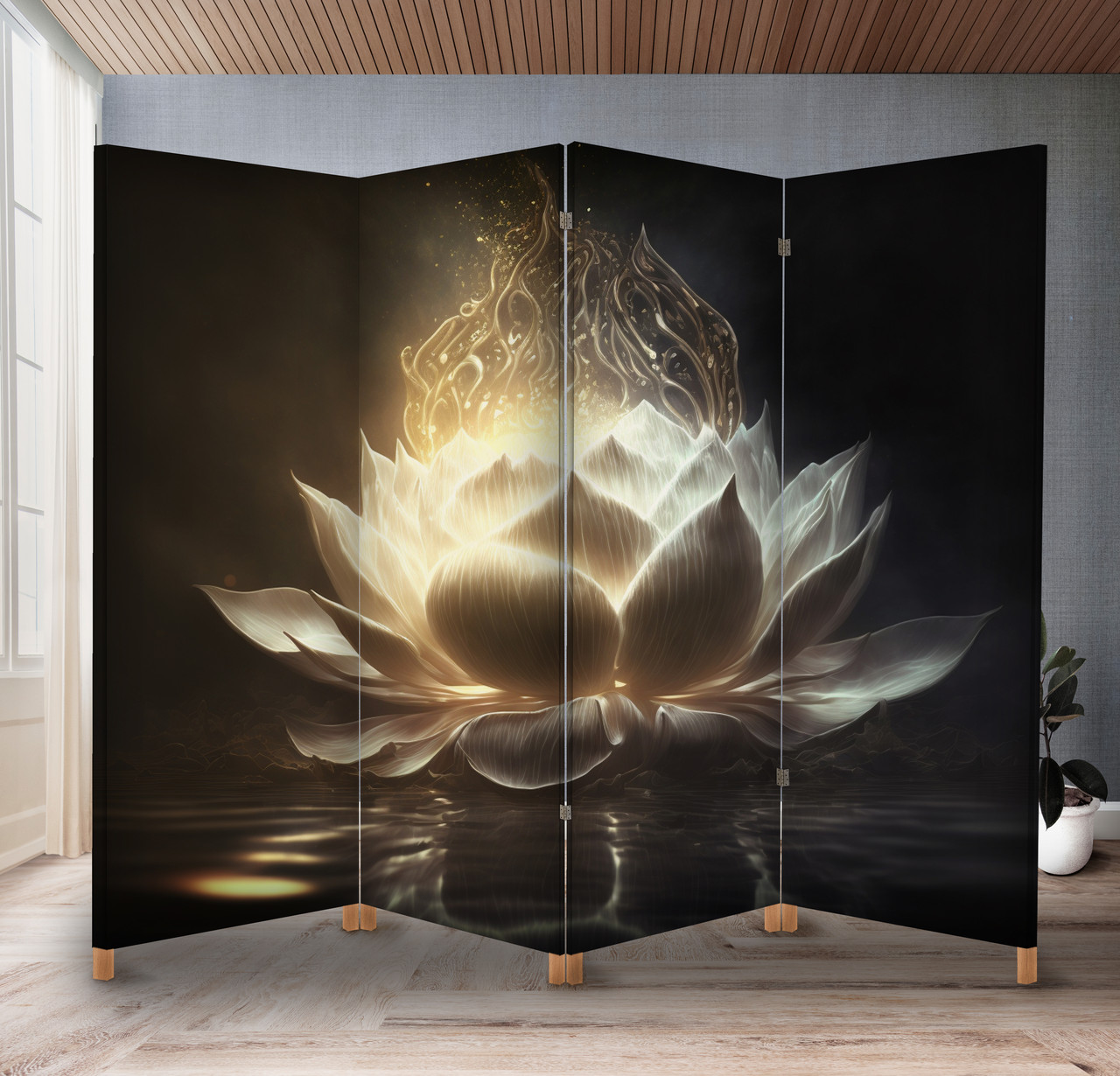 Декоративний екран-ширма з принтом квітки лотоса
