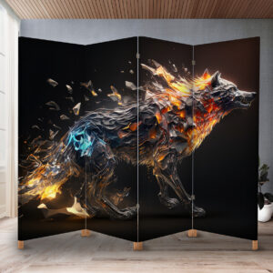 Декоративний екран-ширма з принтом металевого вогняного вовка