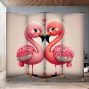 Декоративний екран-ширма з принтом милої мультяшної пари фламінго на Валентинів день