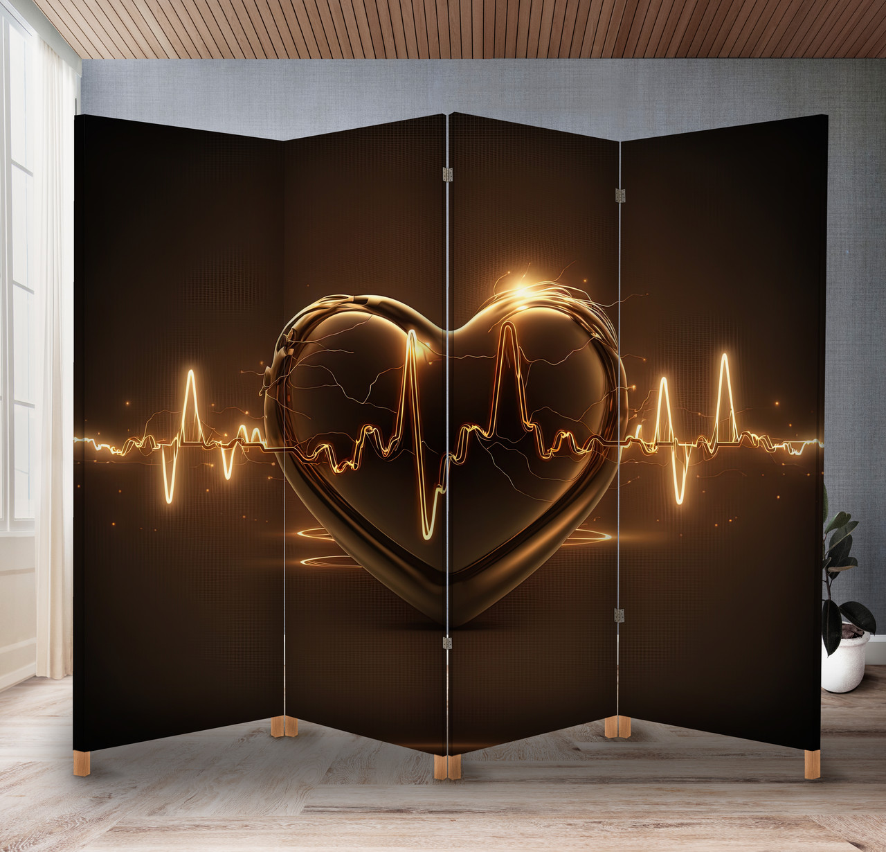 Декоративний екран-ширма з принтом серця з серцебиттям монітора