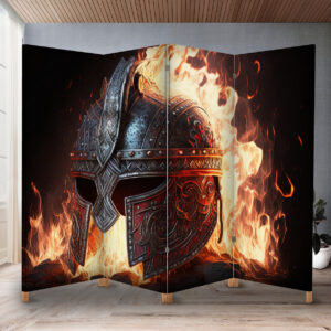Декоративний екран-ширма з принтом стародавнього шолома у вогні