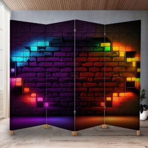 Декоративний екран-ширма з принтом футуристичних неонових вогнів на цегляній стіні