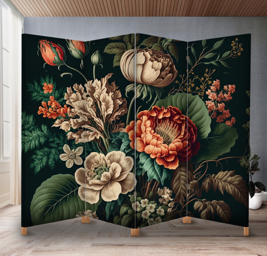 Декоративний екран-ширма з принтом вінтажних фантастичних квітів
