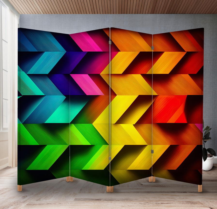 Декоративний екран-ширма з принтом абстрактного райдужного геометричного фону 1