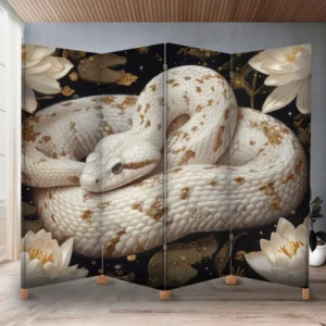 Декоративна ширма з принтом білої змії та лотоса