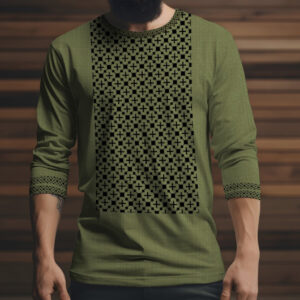 Лонгслив з 3D принтом Вишиванка Як у Степана Бандери в кольорі хакі Бандера Military Style ВСІ Розміри Преміум тканина