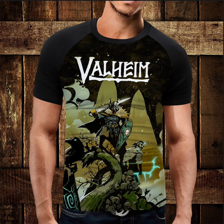 Футболка-реглан з 3D принтом Valheim Валхейм арт малюнок 001 ВСІ Розміри Преміум тканина