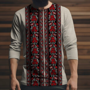 Лонгслив з 3D принтом Вишиванка червоний етнічний орнамент 02 ВСІ Розміри Преміум тканина