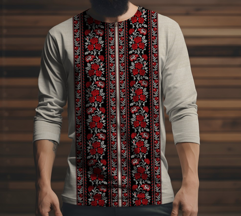 Лонгслив з 3D принтом Вишиванка червоний етнічний орнамент 02 ВСІ Розміри Преміум тканина