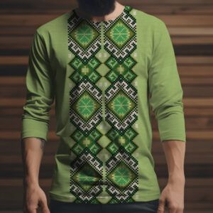 Лонгслив з 3D принтом Зелена вишиванка етнічний орнамент 02 ВСІ Розміри Преміум тканина