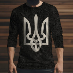 Лонгслив з 3D принтом Тризуб на чорному фоні ВСІ Розміри Преміум тканина