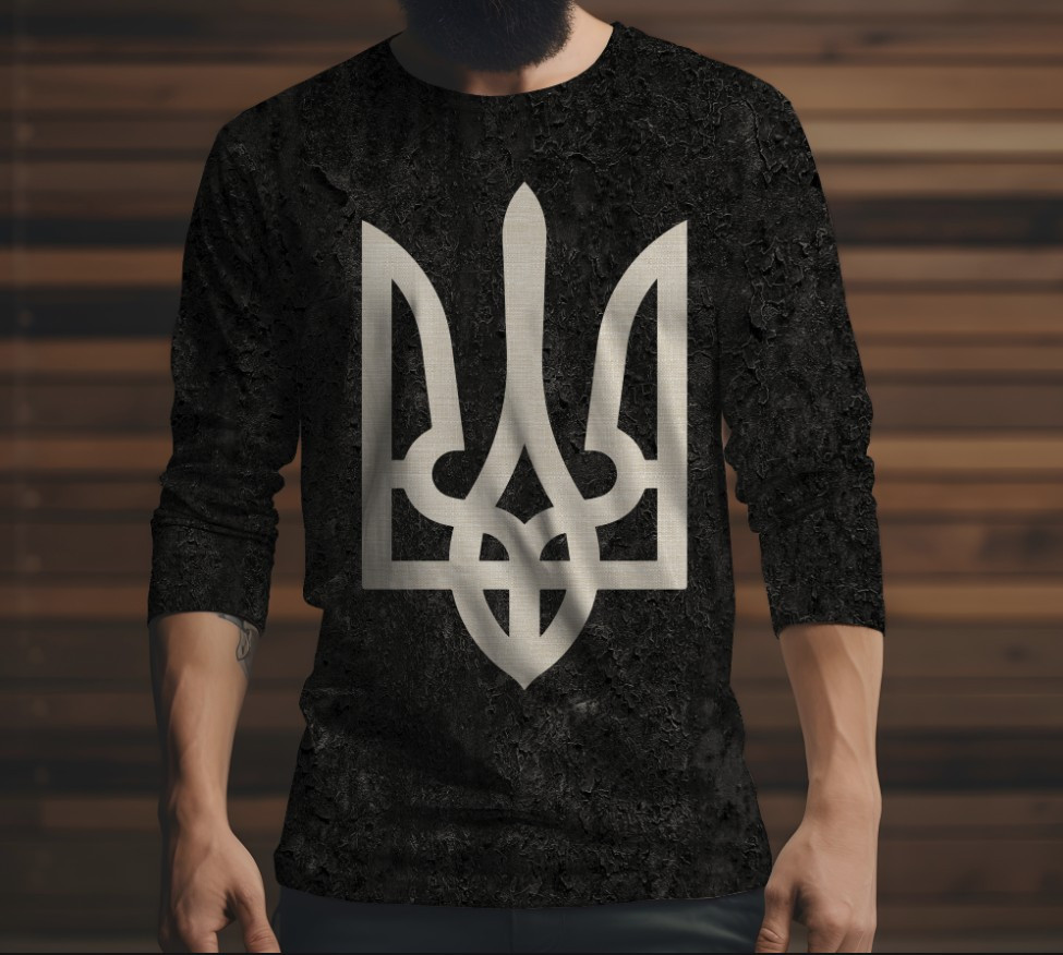 Лонгслив з 3D принтом Тризуб на чорному фоні ВСІ Розміри Преміум тканина