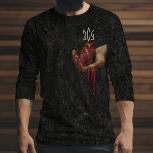 Лонгслив з 3D принтом Тризуб і серце на чорному фоні ВСІ Розміри Преміум тканина