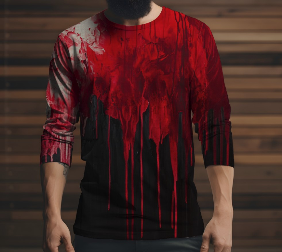 Лонгслив з 3D принтом Червона фарба ВСІ Розміри Преміум тканина