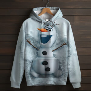 Біла Толстовка-кенгуру (толстовка) з 3D принтом Веселий Сніговик Олаф ВСІ Розміри Преміум тканина