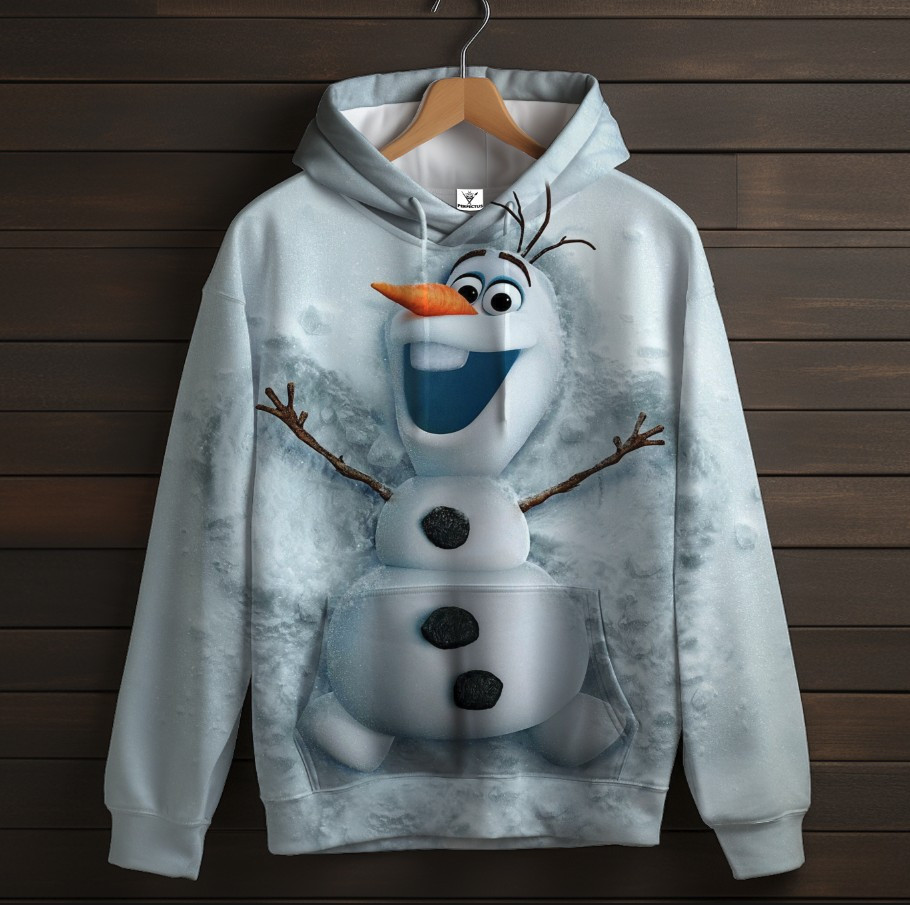 Біла Толстовка-кенгуру (толстовка) з 3D принтом Веселий Сніговик Олаф ВСІ Розміри Преміум тканина