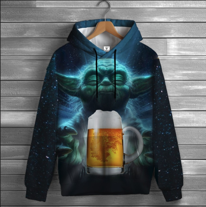 Толстовка-кенгуру (толстовка) з 3D принтом Йода пивоман 02 ВСІ Розміри Преміум тканина
