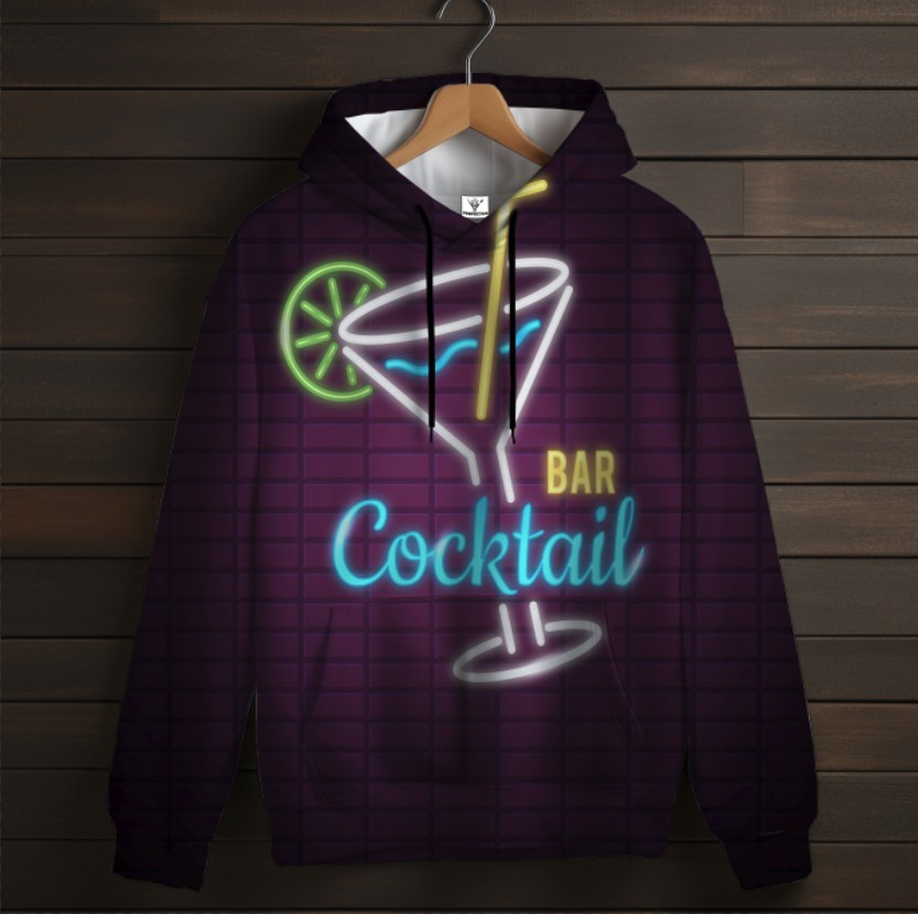 Толстовка-кенгуру (толстовка) з 3D принтом Коктейль неон ВСІ Розміри Преміум тканина