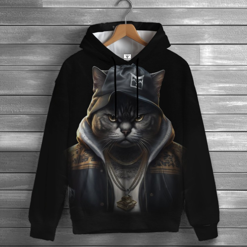 Толстовка-кенгуру (толстовка) з 3D принтом Хіповий кіт ВСІ Розміри Преміум тканина