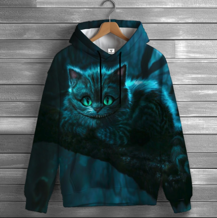 Толстовка-кенгуру (толстовка) з 3D принтом Чеширський кіт на дереві ВСІ Розміри Преміум тканина