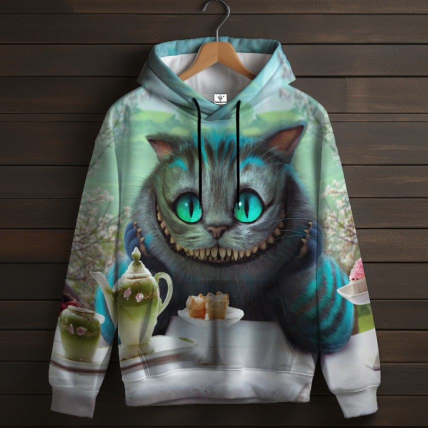 Толстовка-кенгуру (толстовка) з 3D принтом Чеширський кіт чайна церемонія ВСІ Розміри Преміум тканина
