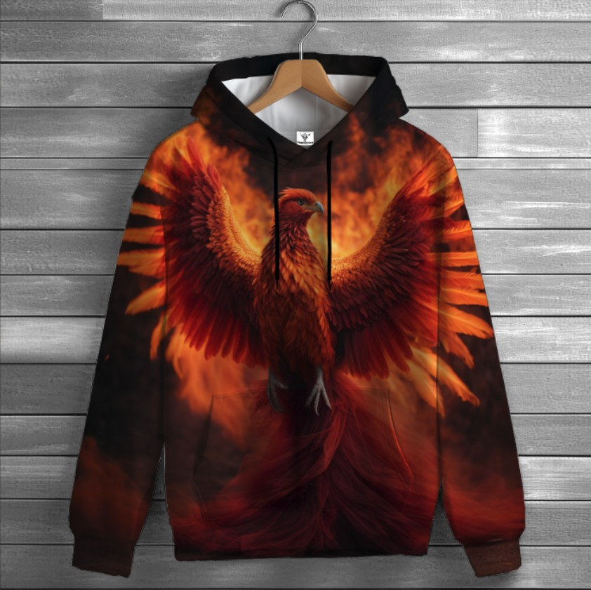 Толстовка-кенгуру (толстовка) з 3D принтом Птах Фенікс ВСІ Розміри Преміум тканина