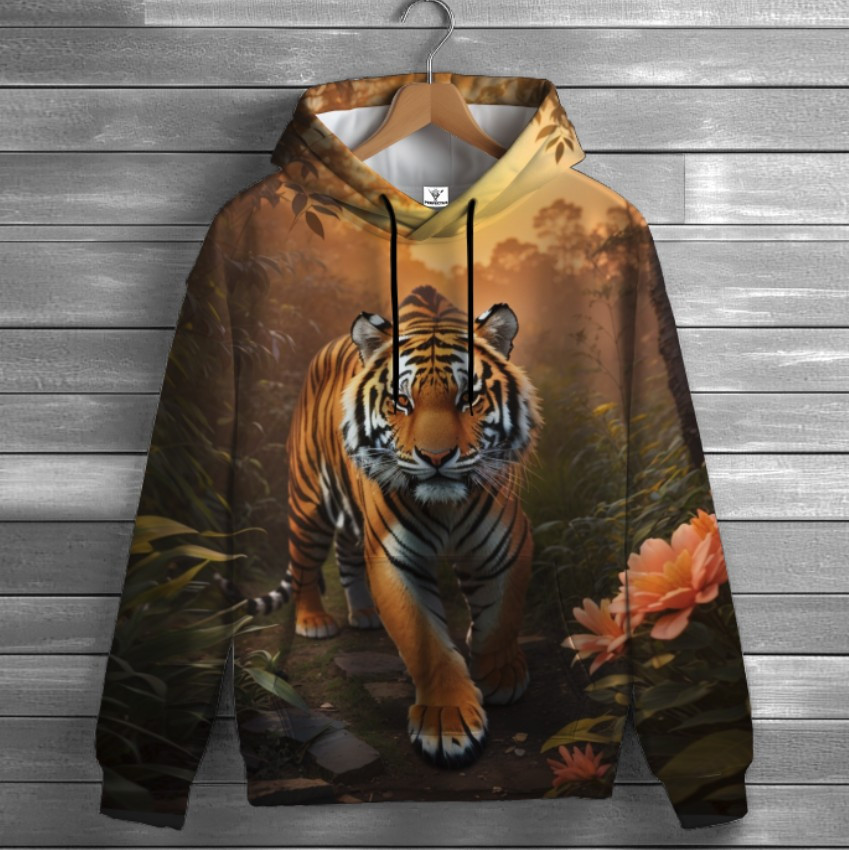 Толстовка-кенгуру (толстовка) з 3D принтом Тигр що йде ВСІ Розміри Преміум тканина